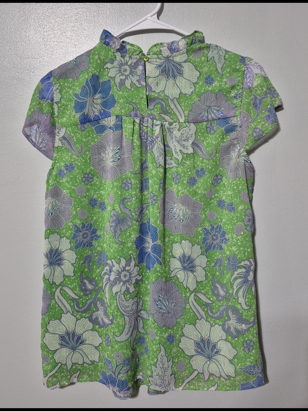 Joie Floral Blouse Green Blue Ruffle Short Sleeve Women’s Petite Small - Picture 4 of 5